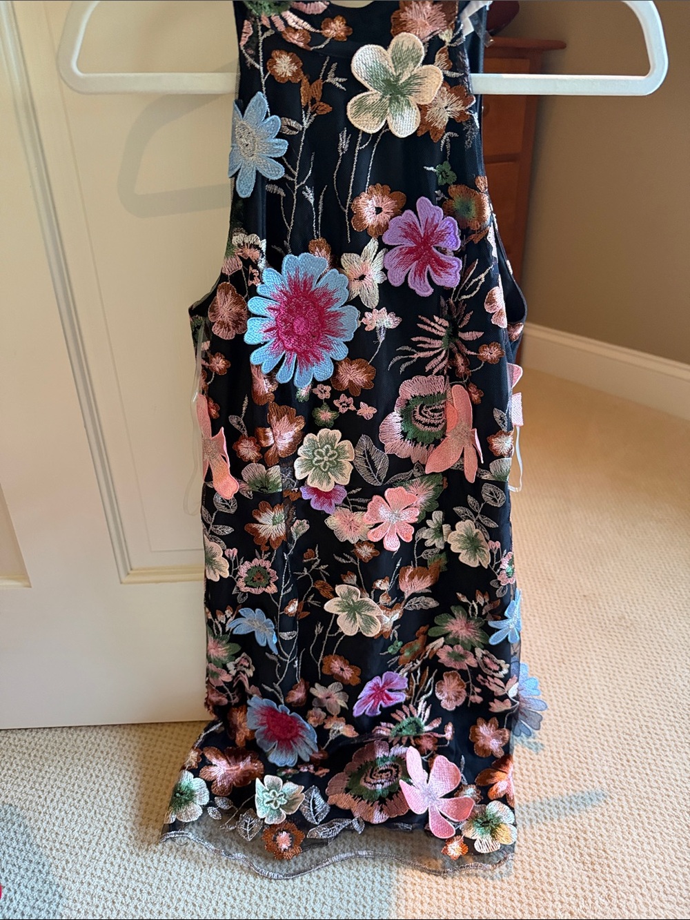 entro Black Mini Dress with Multicolor Floral Embroidery
